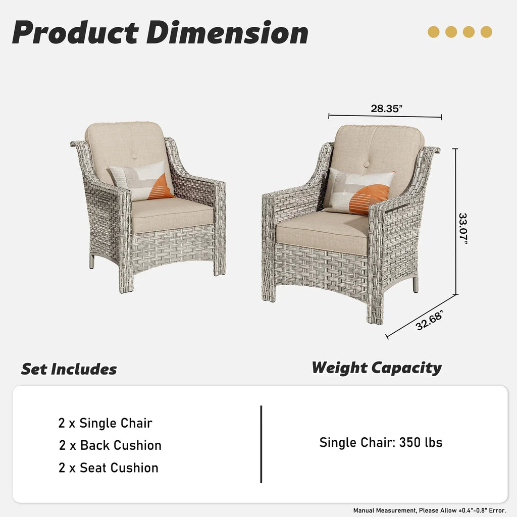2026 NewOvios Backyard Single Chairs Set 2 Metal Wicker Rattan with Cushion, Beige Grey / Beige