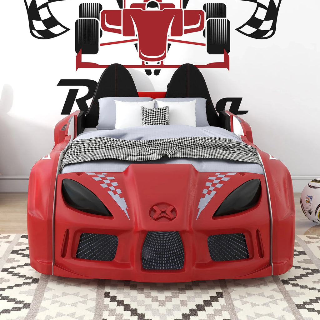 2026 NewFurniture of America Dash Kids Plastic Twin Race Car Bed with LED and Sound, White