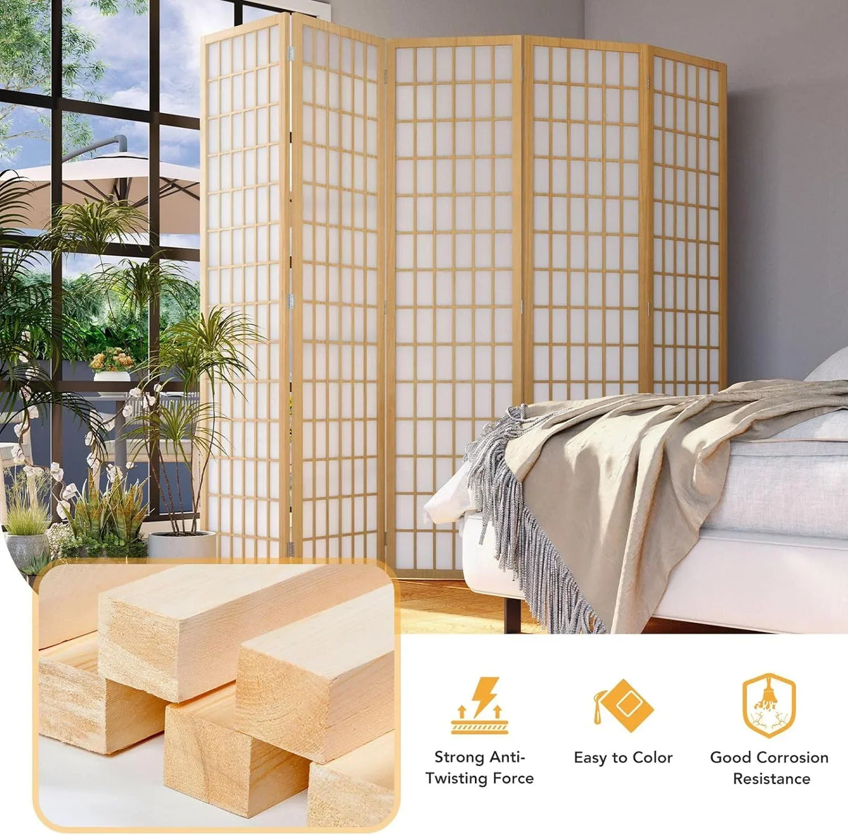 2026 NewJOSTYLE Room Divider Wall Shoji Screen, 6 Panel Folding Privacy Screen for Room Separation, Japanese Wood Room Divider Screen, 5.9 Ft, Natural
