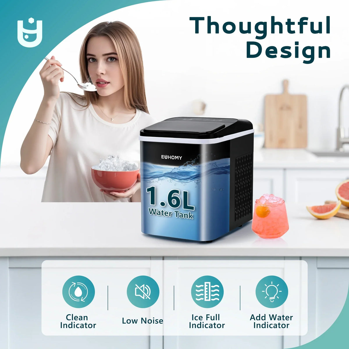 2026 NewEUHOMY 35lbs/24H Nugget Ice Maker Countertop, Pebble Ice Maker Machine with Auto-Cleaning, Black