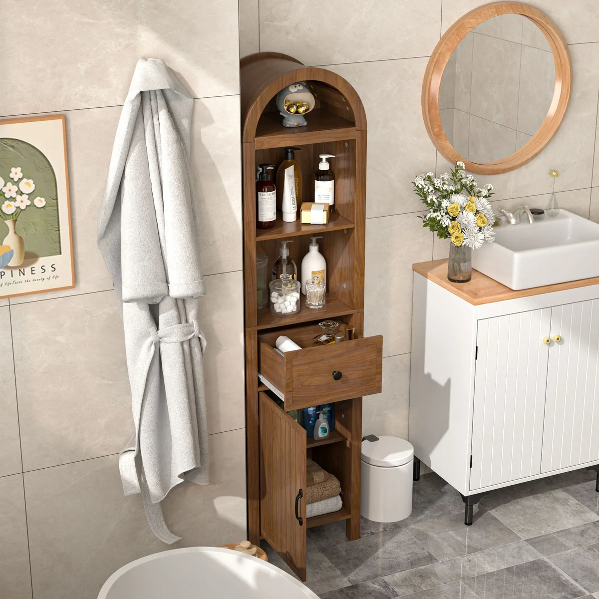 2026 NewFiogmub Tall Bathroom Storage Cabinets with Doors and Shelves, Narrow Tall Linen Cabinet with Drawer