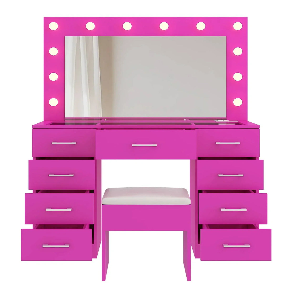 2026 NewKtaxon Large Makeup Vanity, Vanity Table Set w/ Visible Glass Top w/ Charging Station, White