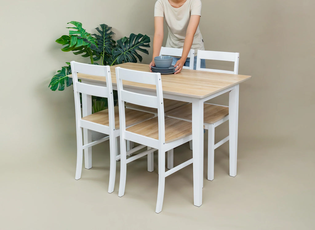 2026 NewMainstays 5-Piece Dining Set, 1 Table and 4 Chairs, White, MDF and Rubberwood, Indoor, 46" L x 29" W x 30" H Table