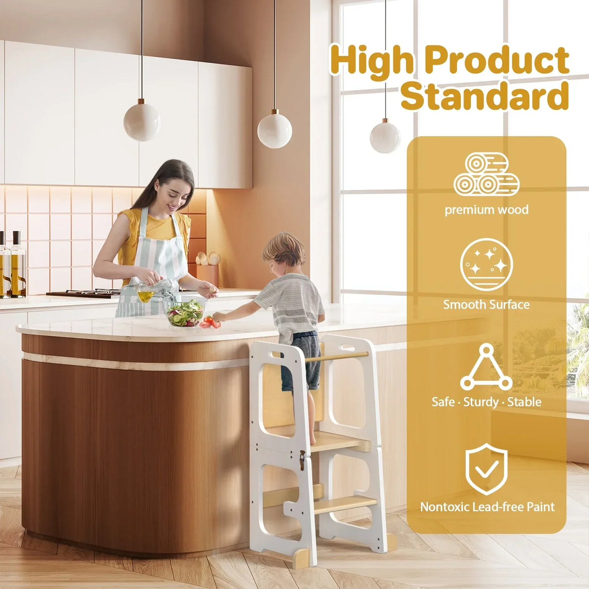 2026 NewJOZ Kitchen Toddlers Step Stool, Montessori Kids Learning Stool, Foldable Toddler Tower for Counter, Standing Helper for Children, 3 Adjustable Heights, Wooden, White