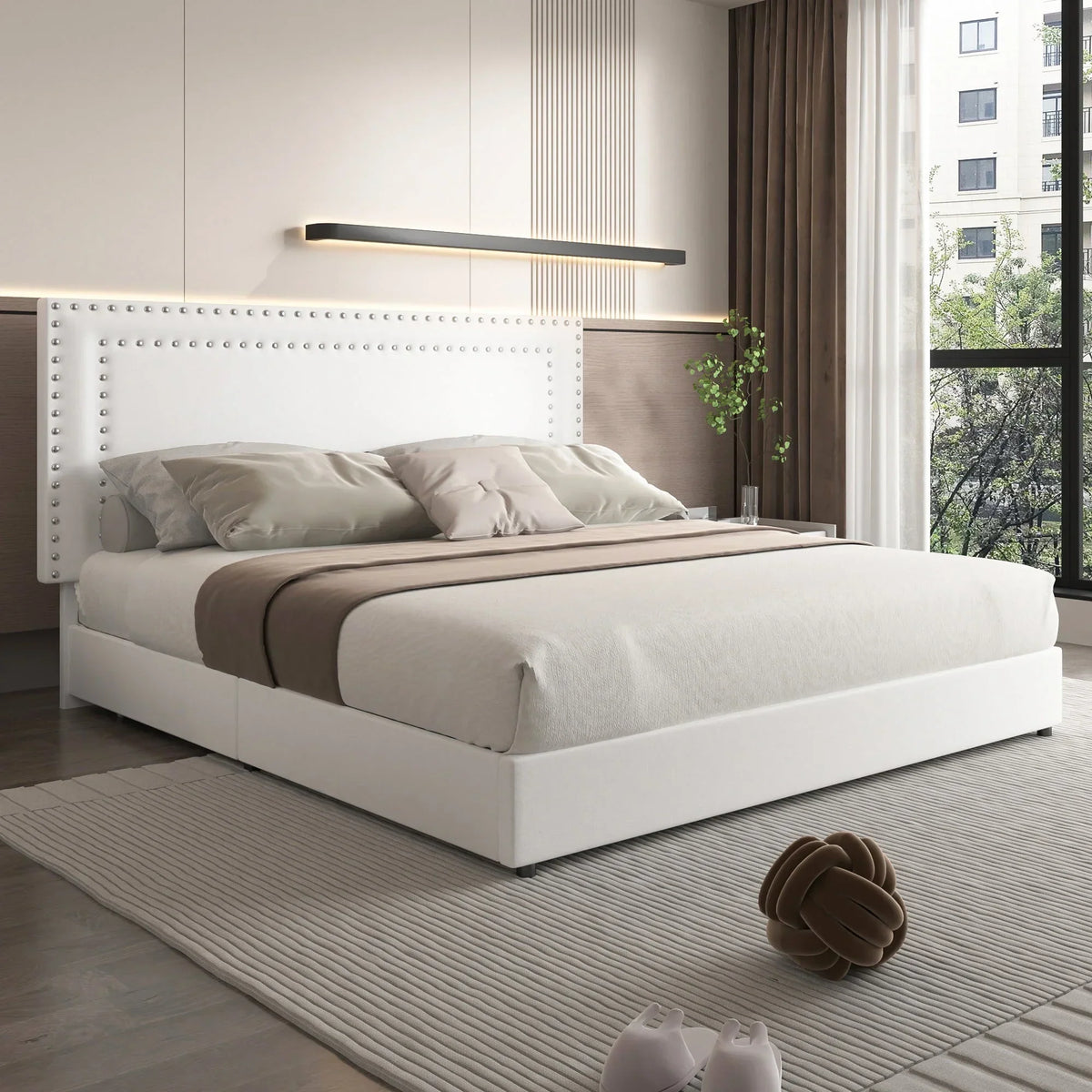 2026 NewVECELO Full Bed Frame with 4 Storage Drawers (Wheeled) and Tufted Upholstered Adjustable Headboard Platform Bed, Beige