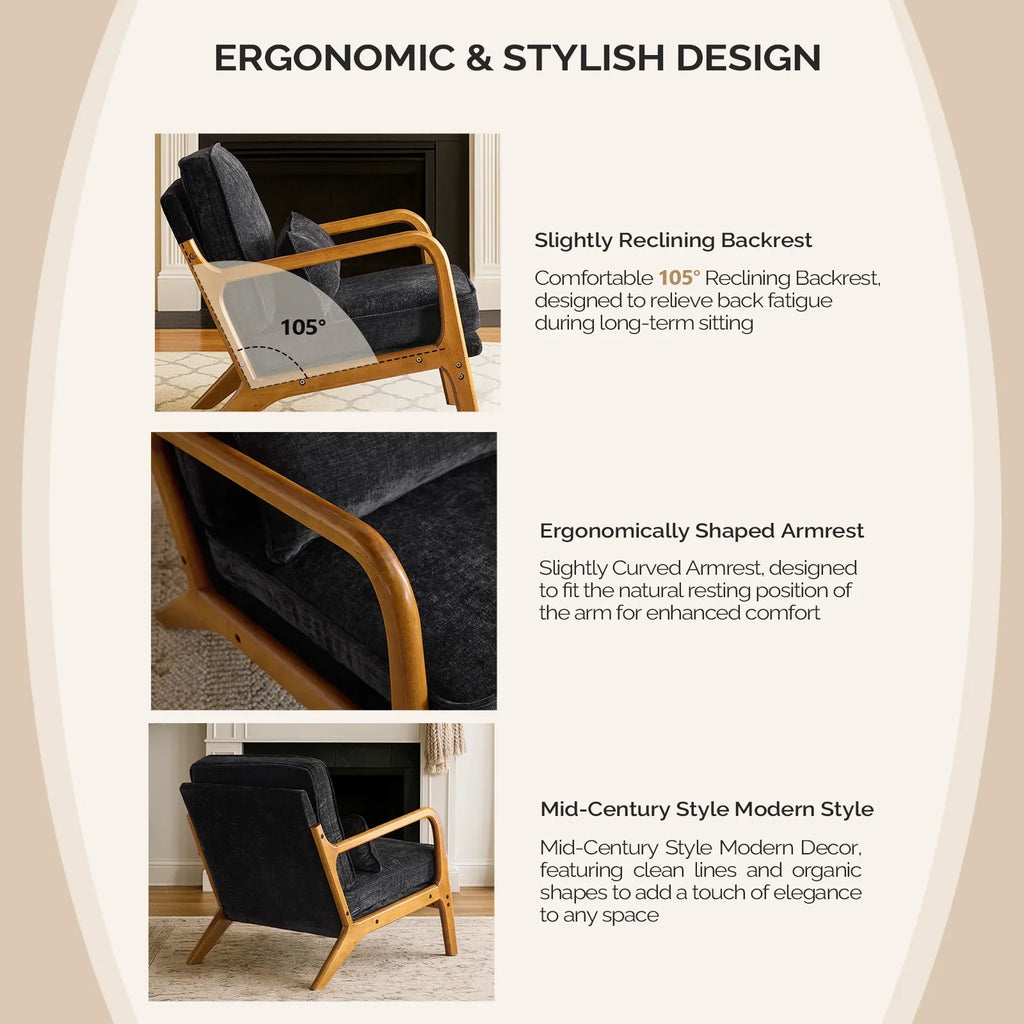 2026 NewKtaxon Accent Chair Corduroy Upholstered Armchair, Reading Club Chair with Pillow and Solid Wood Frame for Living Room Bedroom Furniture Off White