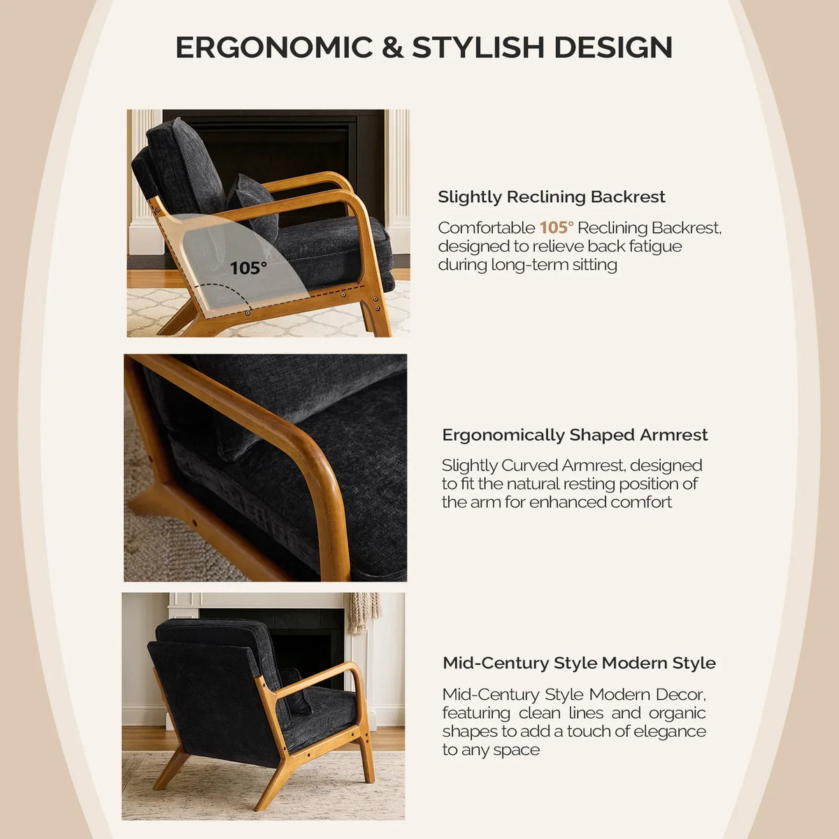 2026 NewKtaxon Accent Chair Corduroy Upholstered Armchair, Reading Club Chair with Pillow and Solid Wood Frame for Living Room Bedroom Furniture Off White