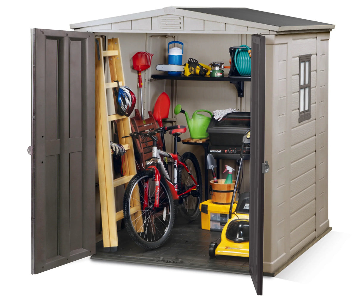 2026 NewKeter Factor 8 x 11 Foot All Weather Resin Outdoor Storage Shed, Taupe