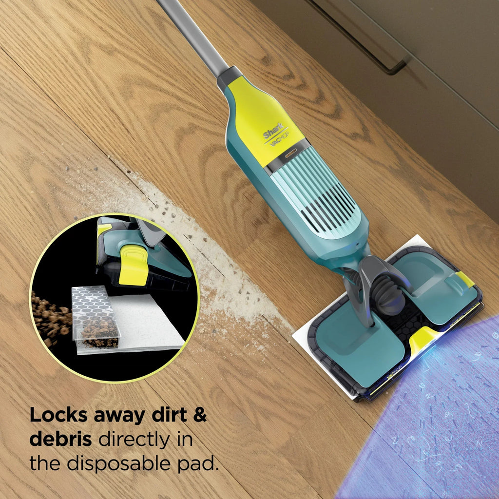 2026 NewShark VACMOP Reveal Cordless Hard Floor Cleaner, Vacuum and Spray Mop, 4 Disposable Pads, 12oz Pet Multi-surface Cleaning Solution, VM401