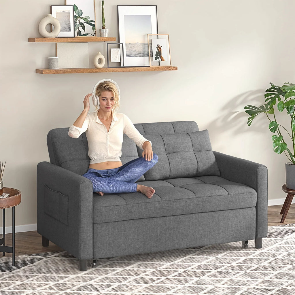 2026 NewSofa Bed, Lofka 3-in-1 Convertible Sleeper Sofa with Storage, Adjustable Backrest & Pull Out Function - Sleeper Chair for Small Space, Apartment, Dark Grey
