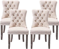 2026 NewTzicr Dining Chairs Set of 4, Velvet Upholstered Dining Chairs with Nailhead Back and Ring Pull Trim,Solid Wood Dining Chairs for Kitchen/Bedroom/Dining Room,Modern Fabric Dining Set,Beige