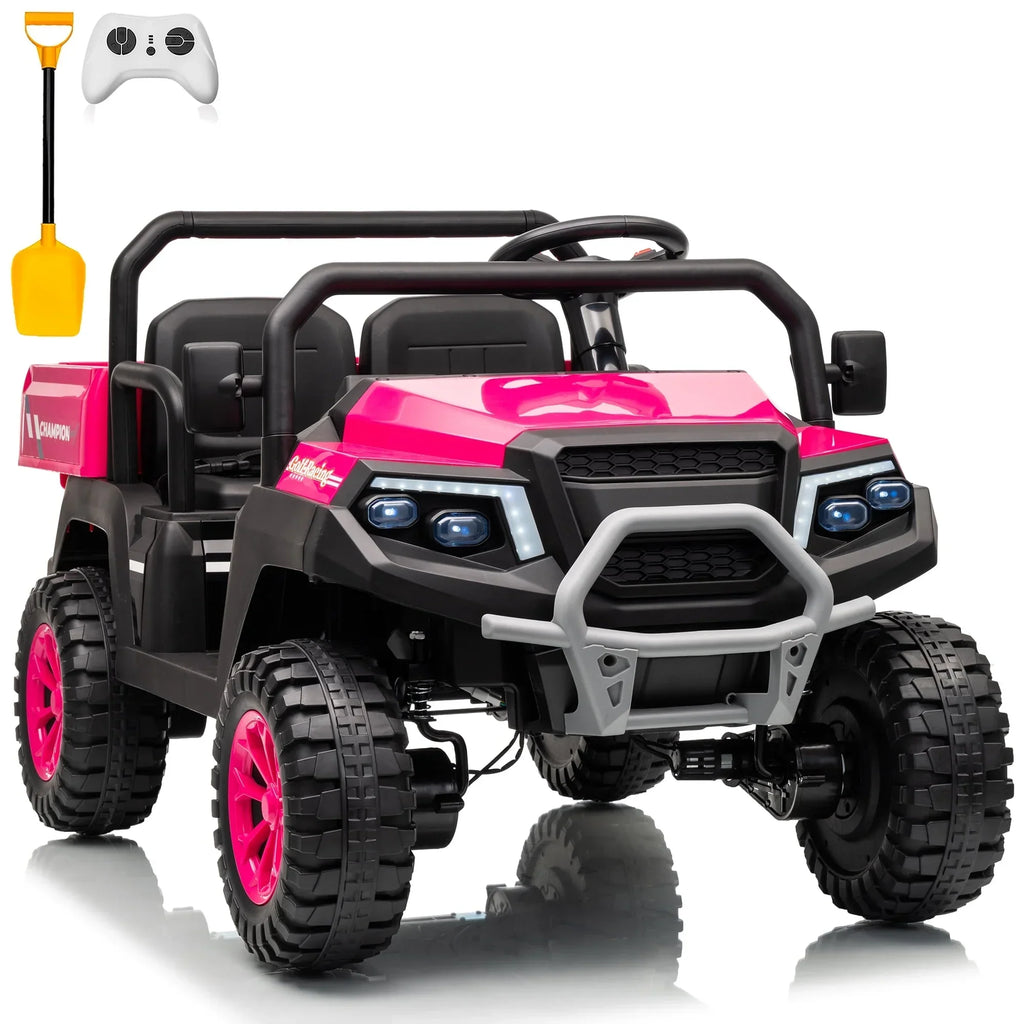 2026 NewJoyracer 4WD 24 Volt Ride on Toys UTV with 2 Seater & Remote Control, Kids Electric Golf Cart w/ 4x200W Power Motors, Tiltable Trailer & Shovel, 4 Wheels Spring Suspension, Bluetooth USB Music, Black