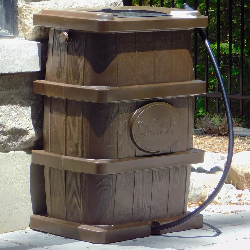 2026 NewFCMP Outdoor WG4000-GRY Home Outdoor Wood Grain Rain Water Catcher Barrel