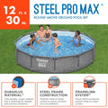 2026 NewBestway Steel Pro MAX 12' x 30" Above Ground Outdoor Swimming Pool Set