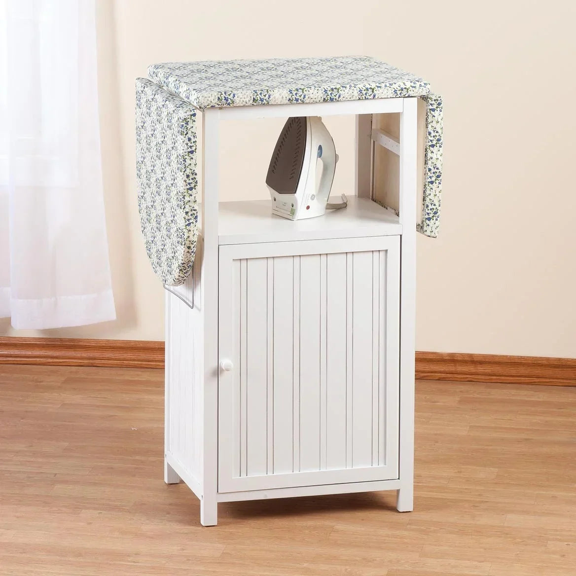2026 NewOakRidge Deluxe Ironing Board with Storage Cabinet, Perfect for Small Spaces with Extra Storage, Folding Station, Crafted with 100% Durable Wood, White Design �C Measures 36.5" H x 15.5" W x 23" L