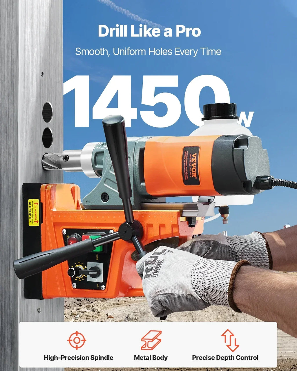 2026 NewVEVOR Magnetic Drill, 1450W Motor 2 in Boring Diameter, 2878 lbf Portable Electric Mag Drill Press, with 6 Coring Bits, Variable Speed, Drilling Machine for Metal Surface, Home Improvement Industry