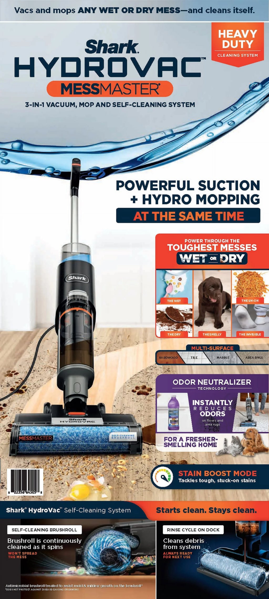 2026 NewShark HydroVac MessMaster Wet Dry Corded Vacuum Cleaner, 3-in-1 Multi-Surface Vacuum Mop & Self-Cleaning System, Lightweight, Powerful Suction, for Hard Floors & Area Rugs, WD160