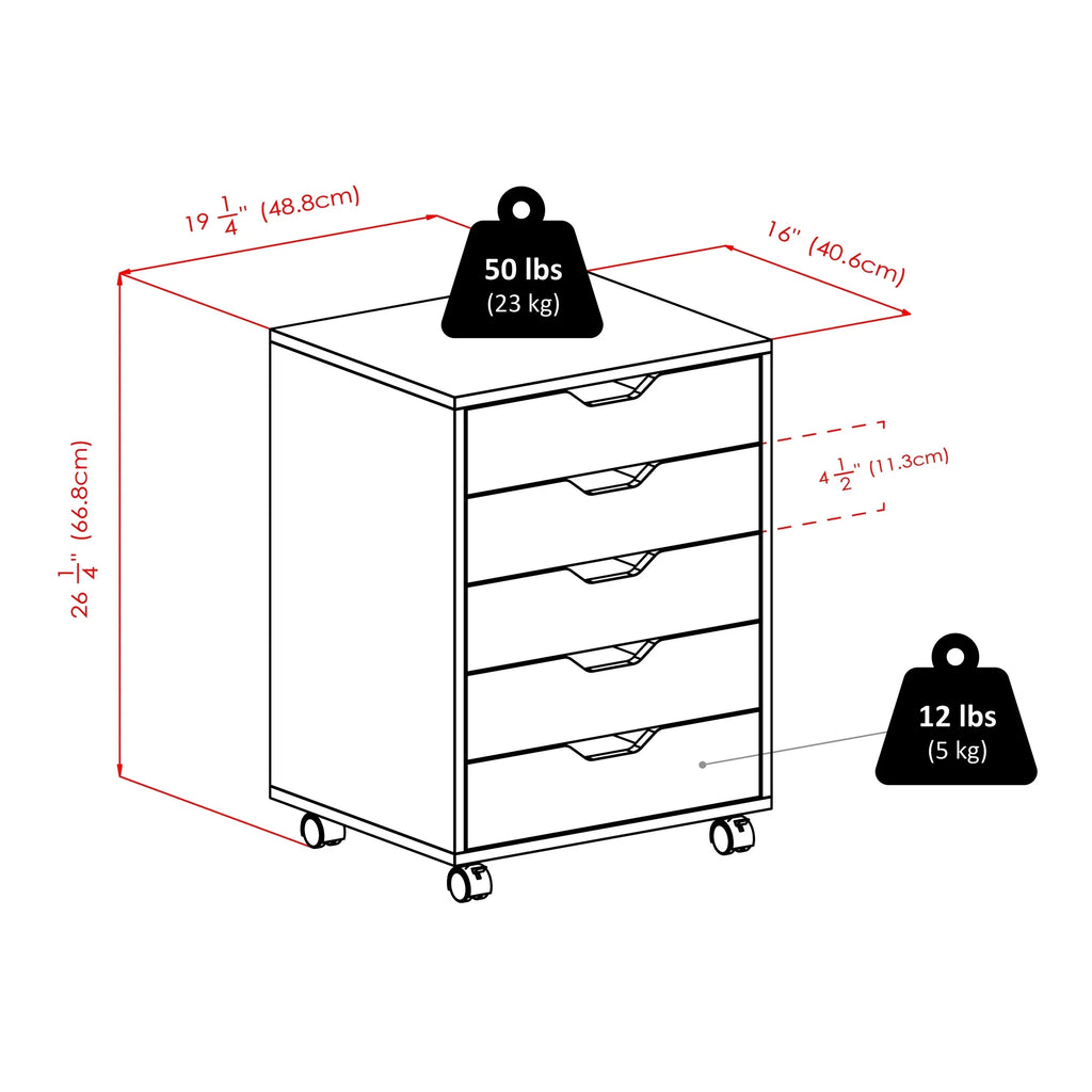 2026 NewWinsome Halifax 5-Drawer Mobile Cabinet 10519, White Finish
