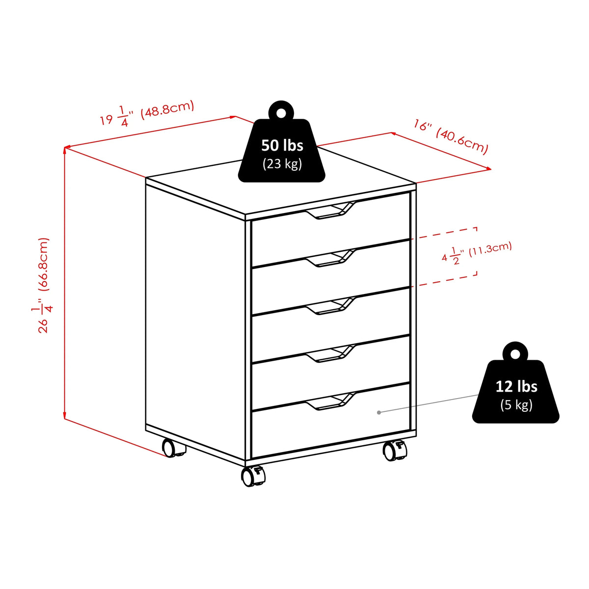 2026 NewWinsome Halifax 5-Drawer Mobile Cabinet 10519, White Finish