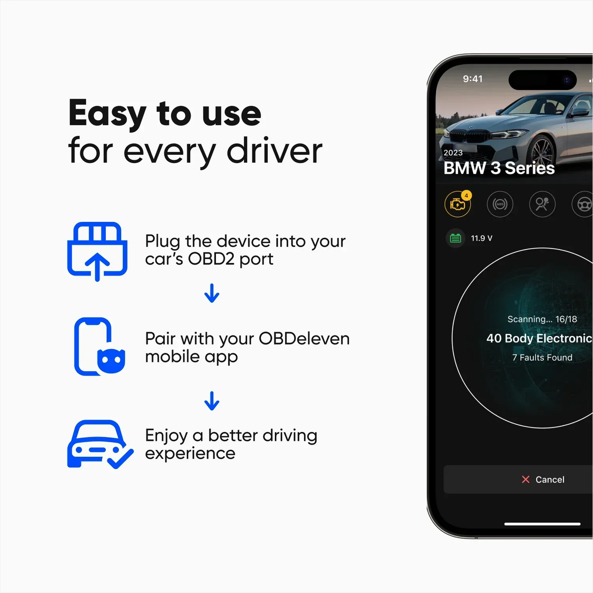 2026 NewNew! OBDeleven 3 Scan Tool, OBD2 Bluetooth Car Code Reader, Auto Diagnostic Scanner for iOS & Android
