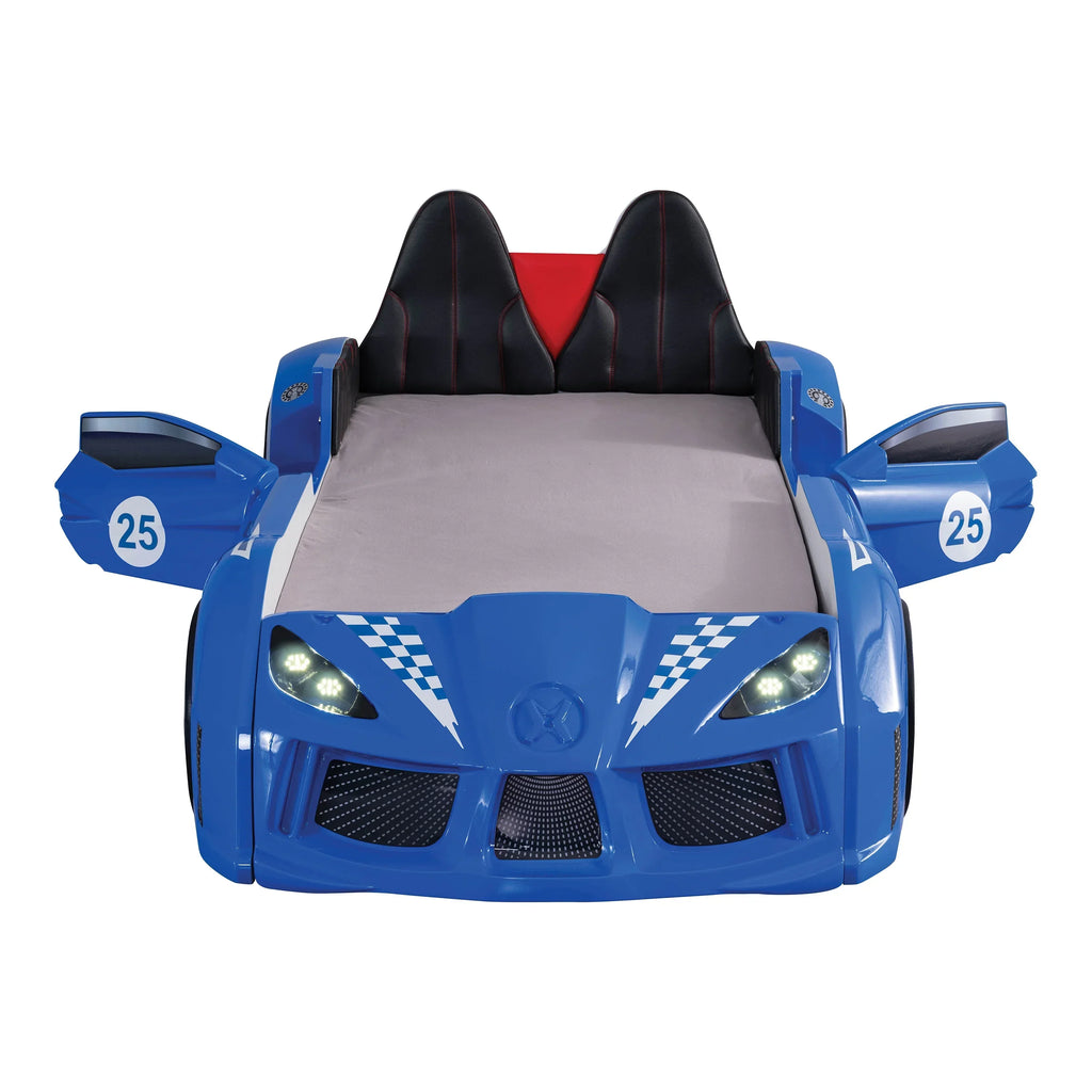 2026 NewFurniture of America Dash Kids Plastic Twin Race Car Bed with LED and Sound, White