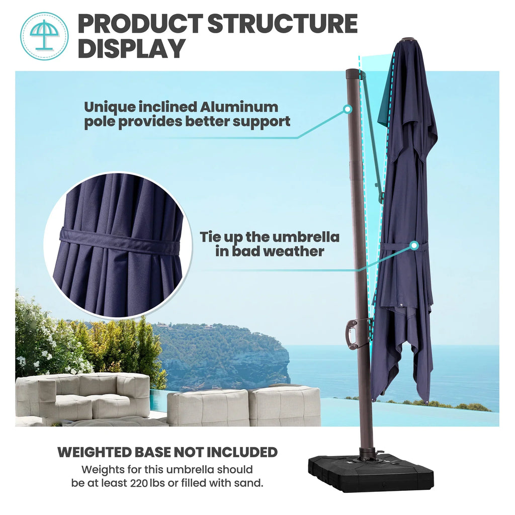 2026 NewPellebant 10 ft. x 10 ft. Square Double Top Patio Cantilever Umbrella, Navy Blue