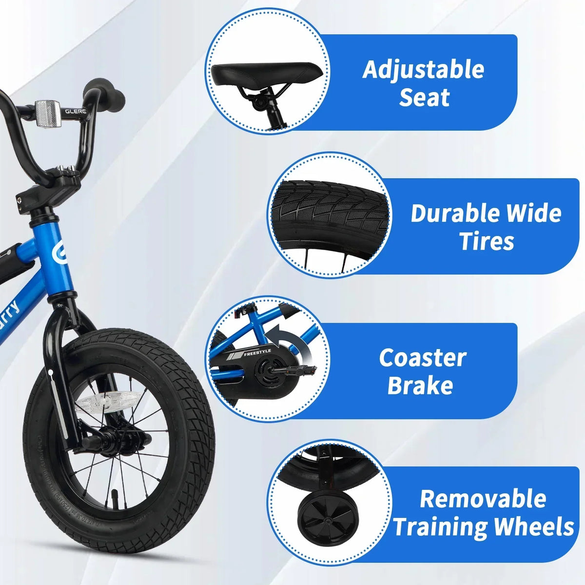 2026 NewGlerc 14 Inch Little Kids Bike BMX Style Bicycle with Training Wheels Coaster Brake for 3 4 5 Years Old Boys Girls, Blue