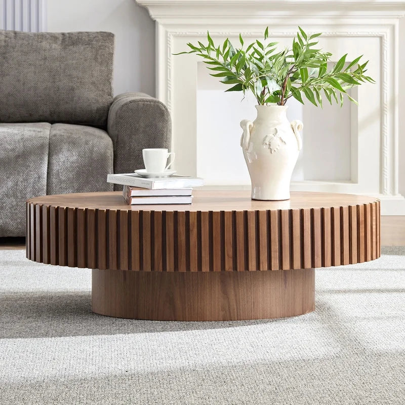 2026 NewFFH 43.7 inch Oval Coffee Table for Living Room,Handcraft Rustic Corner Coffee Table Nature Wood Relief Sturdy Pedestal for Apartmen,Side Table Centre Table,Nature Wood