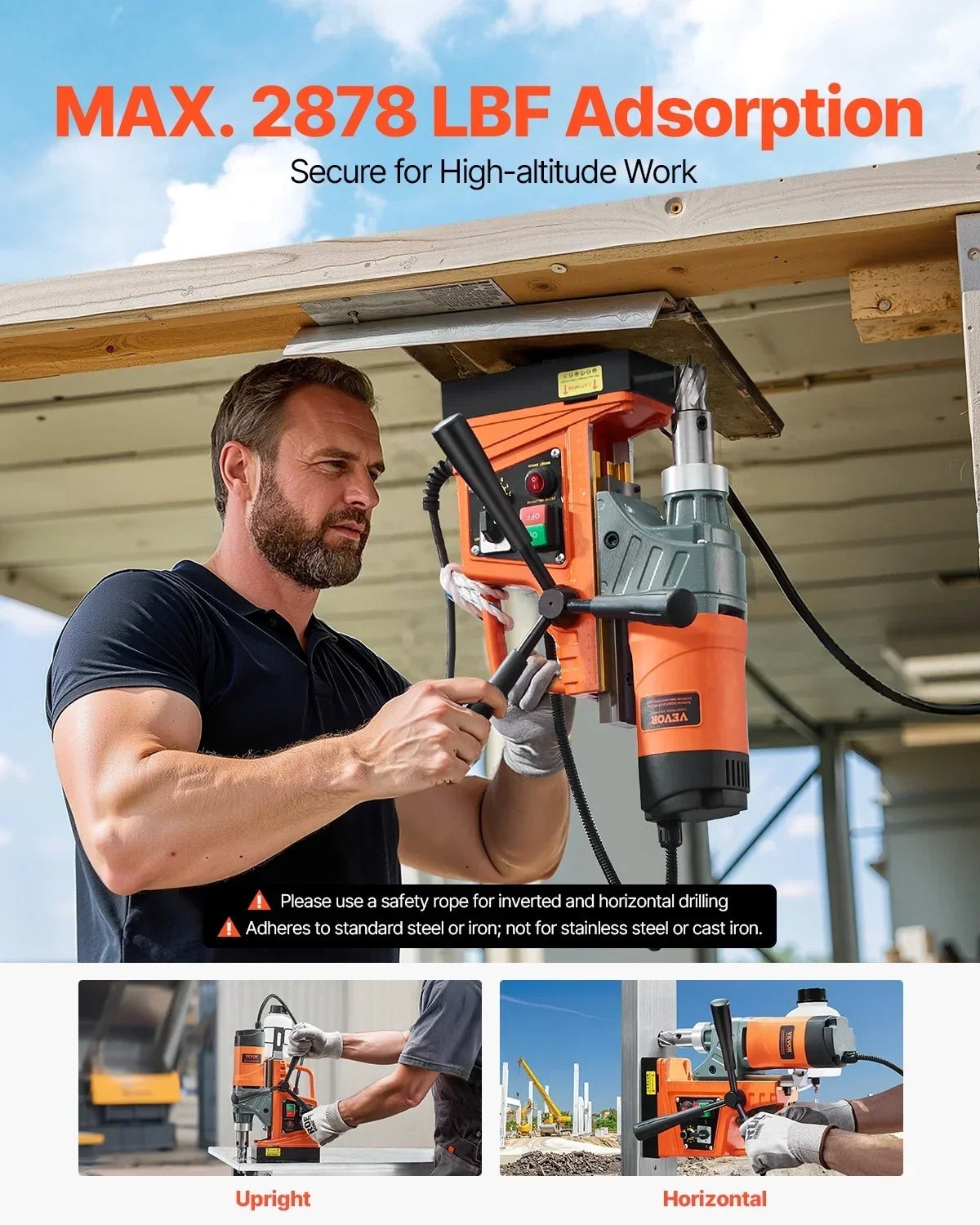 2026 NewVEVOR Magnetic Drill, 1450W Motor 2 in Boring Diameter, 2878 lbf Portable Electric Mag Drill Press, with 6 Coring Bits, Variable Speed, Drilling Machine for Metal Surface, Home Improvement Industry