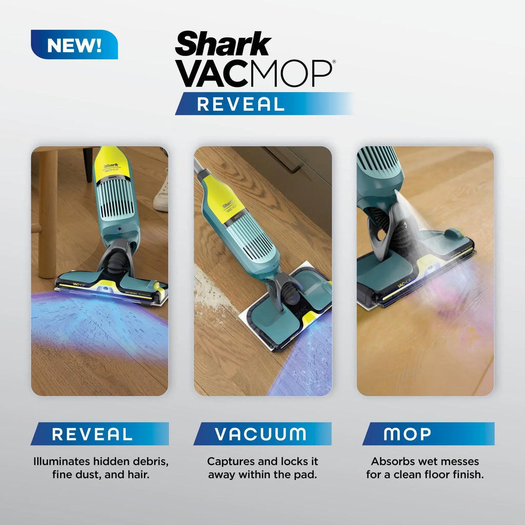 2026 NewShark VACMOP Reveal Cordless Hard Floor Cleaner, Vacuum and Spray Mop, 4 Disposable Pads, 12oz Pet Multi-surface Cleaning Solution, VM401