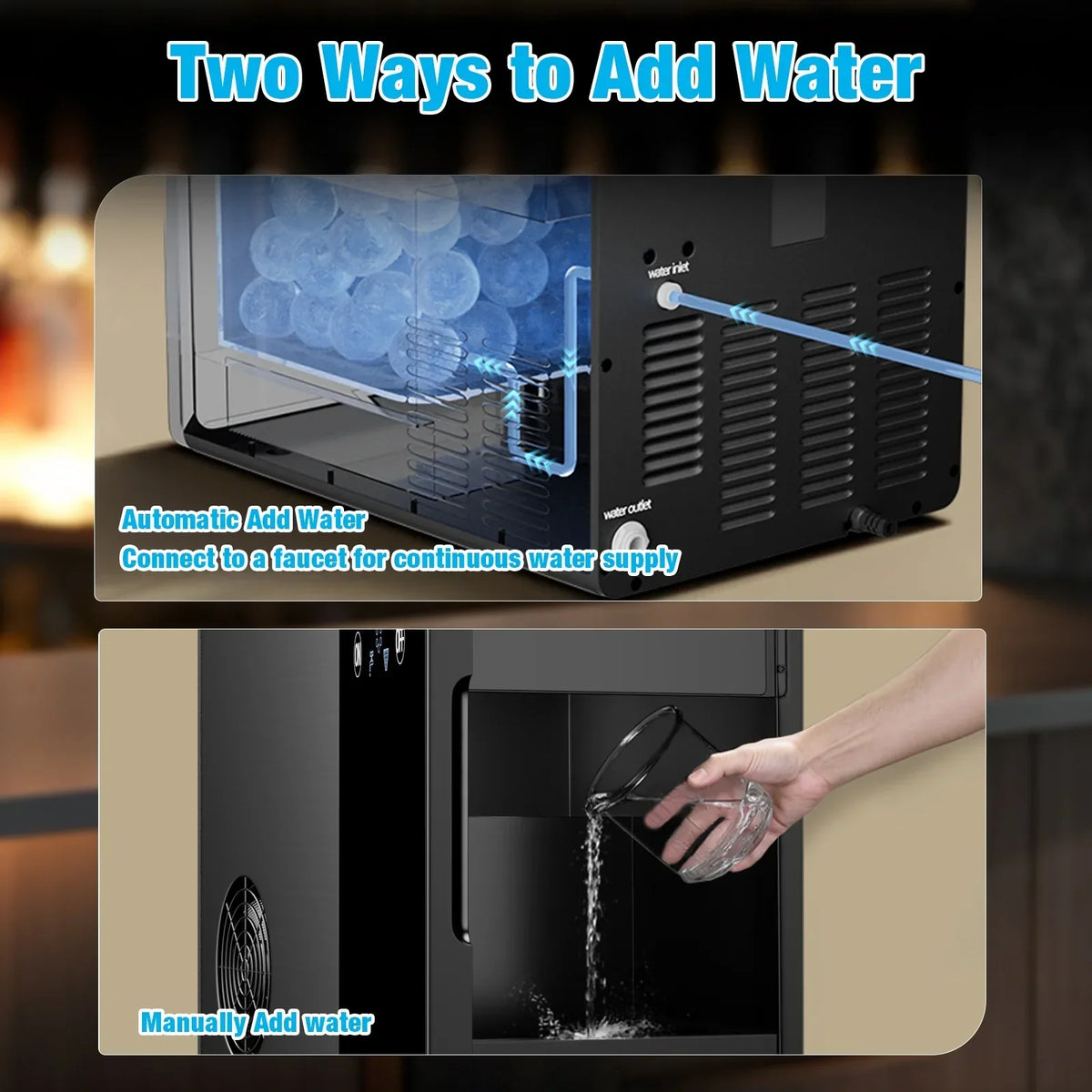 2026 NewTABU 40Lbs/24H Countertop Ice Maker Machine,3 in 1 Ice Maker with Water Dispenser,Crushed Ice,Black