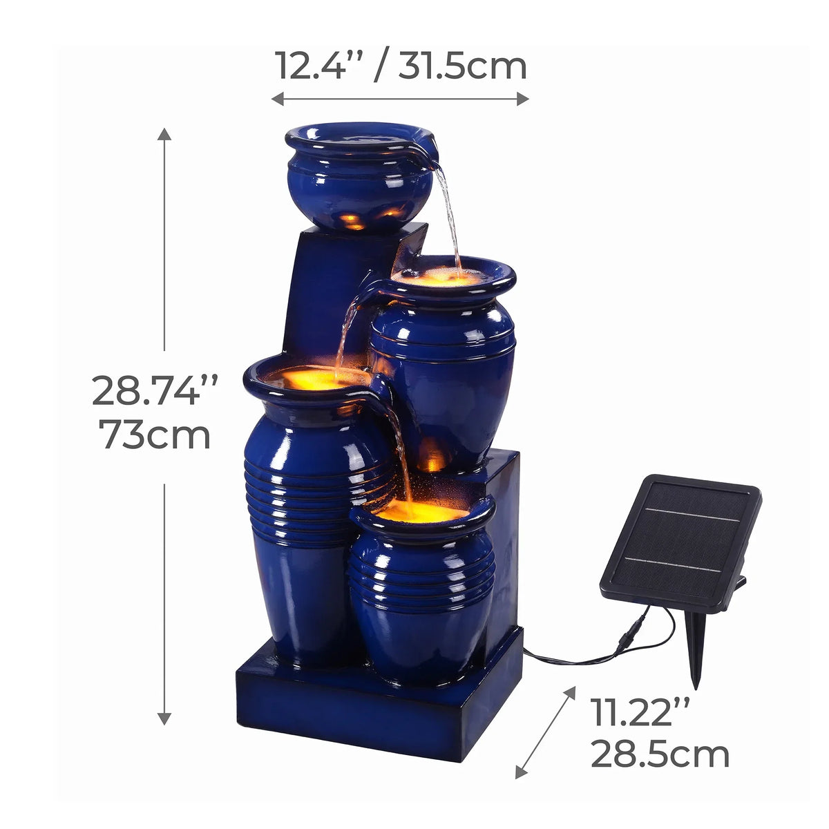 2026 NewTeamson Home 28.74" Solar Water Fountain with LED Lights, Navy