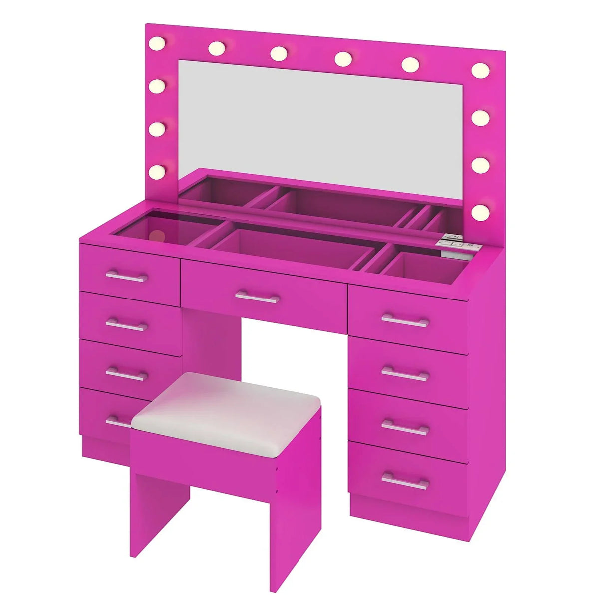 2026 NewKtaxon Large Makeup Vanity, Vanity Table Set w/ Visible Glass Top w/ Charging Station, White