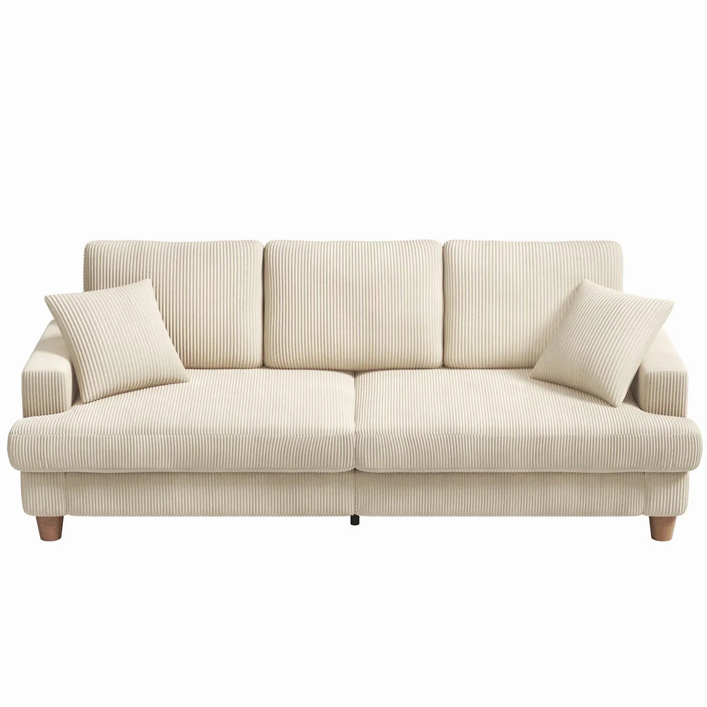 2026 New87" Corduroy Sofa,3 Seater Sofa with Extra Deep Seats,Neche Comfy Upholstered Couch for Living Room,2 Pillows,Green