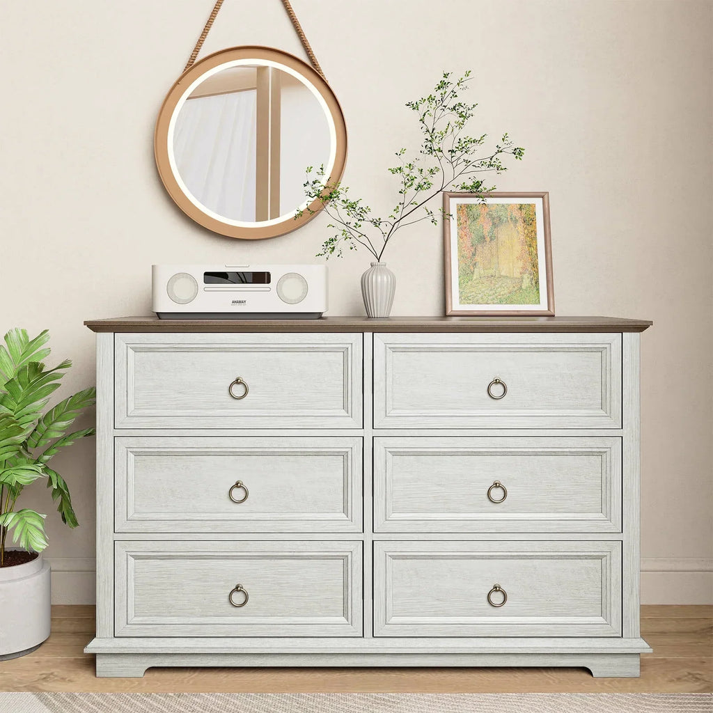 2026 NewFAGAGA 6 Drawers Dresser for Living Room,Storage Cabinet Wooden Dressers Organizer for Bedroom,White