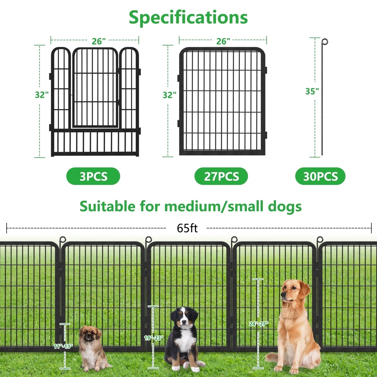 2026 NewGarden Fence with Gate Fencing No Dig Fence Panels 30ft(L)"32in(H) for Yard Animal Barrier Decorative Garden Fencing for Backyard Patio Garden Fences and Borders for Dogs
