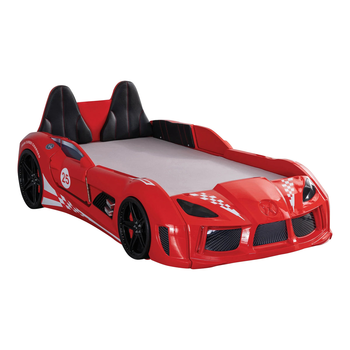2026 NewFurniture of America Dash Kids Plastic Twin Race Car Bed with LED and Sound, White
