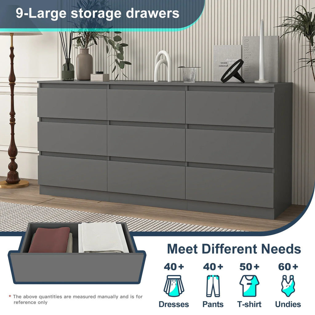 2026 NewKadyn Modern 6 Drawer Dresser Wood Cabinet,Dresser for Bedroom, Kitchen Storage Cabinet with Drawers, Chest of Drawers(Black)