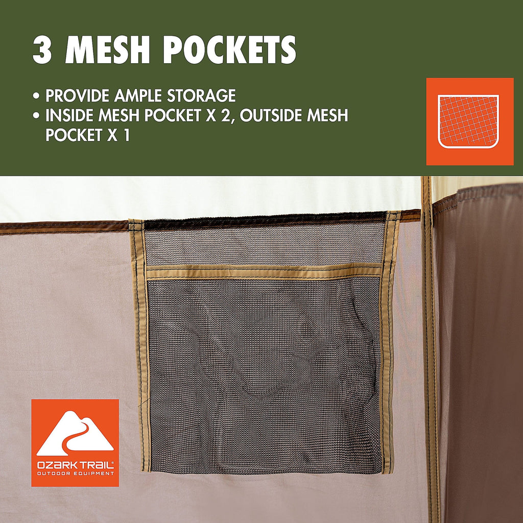 2026 NewOzark Trail 2-Room Shower & Utility Tent Combo Includes 5-Gallon Water Container, Easy Setup, Maximum Occupancy Is 2. Khaki Colour.
