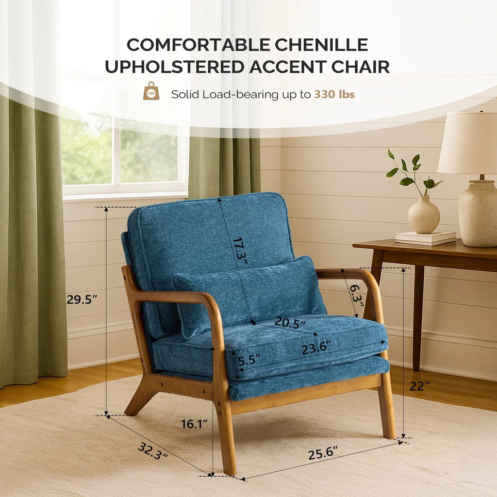 2026 NewKtaxon Accent Chair Corduroy Upholstered Armchair, Reading Club Chair with Pillow and Solid Wood Frame for Living Room Bedroom Furniture Off White