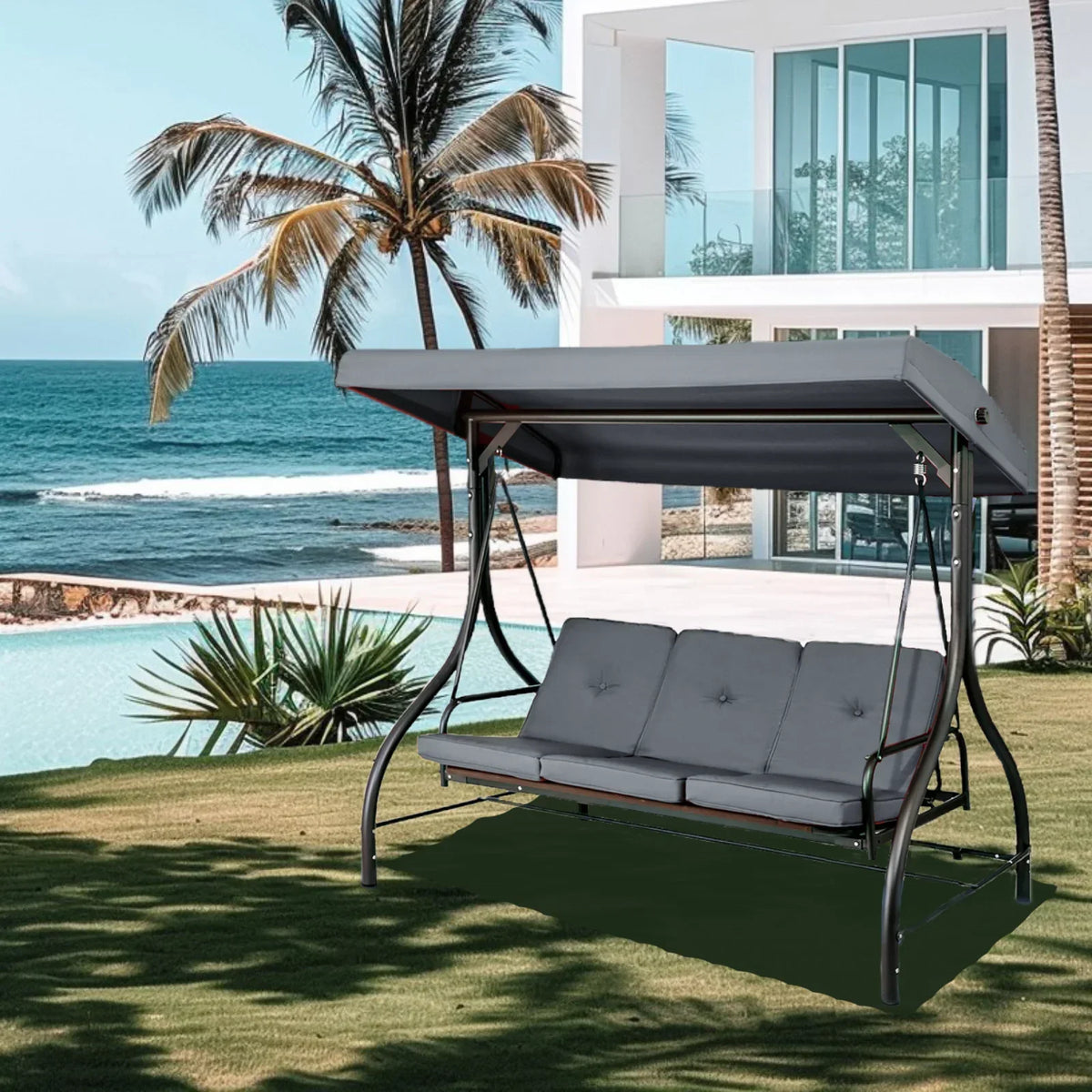 2026 NewArlopu 3 Person Porch Swing Outdoor Converting Canopy Swing Glider with Canopy