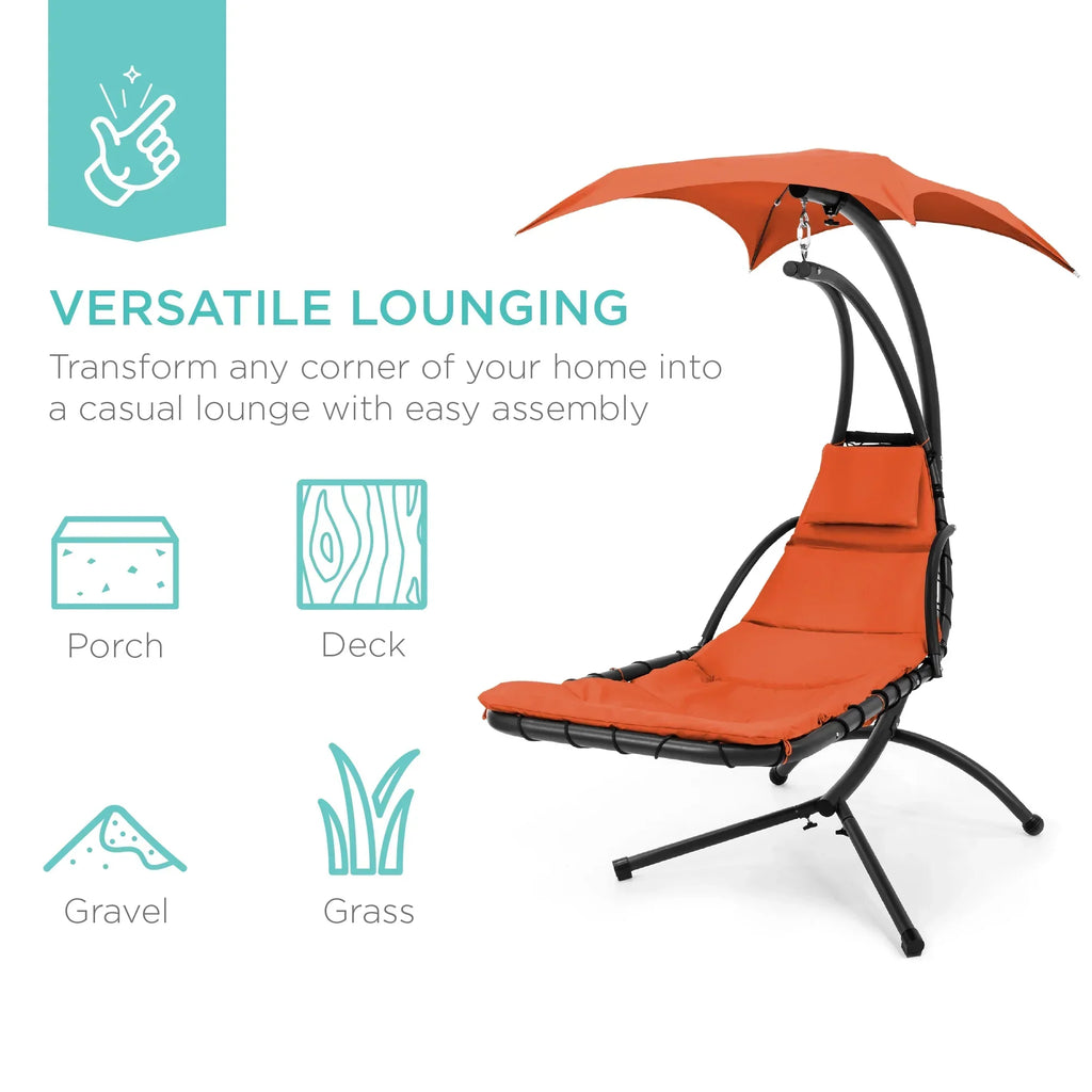 2026 NewBest Choice Products Hanging Curved Chaise Lounge Chair Swing for Backyard, Patio w/ Pillow, Shade, Stand - Teal