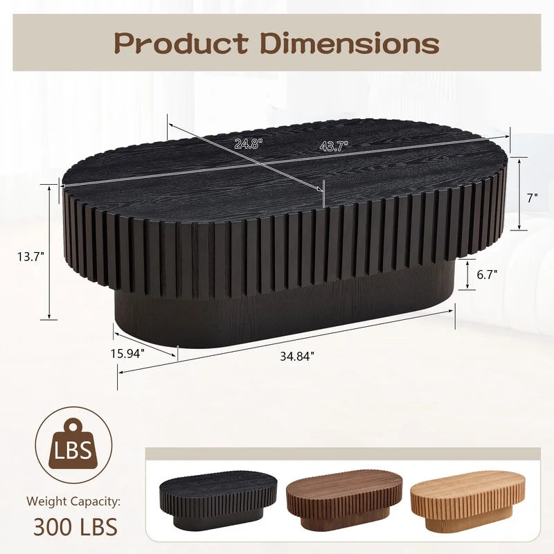 2026 NewFFH 43.7 inch Oval Coffee Table for Living Room,Handcraft Rustic Corner Coffee Table Nature Wood Relief Sturdy Pedestal for Apartmen,Side Table Centre Table,Nature Wood