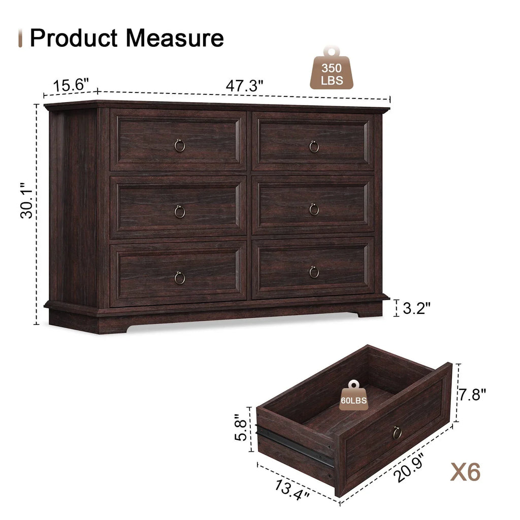 2026 NewFAGAGA 6 Drawers Dresser for Living Room,Storage Cabinet Wooden Dressers Organizer for Bedroom,White