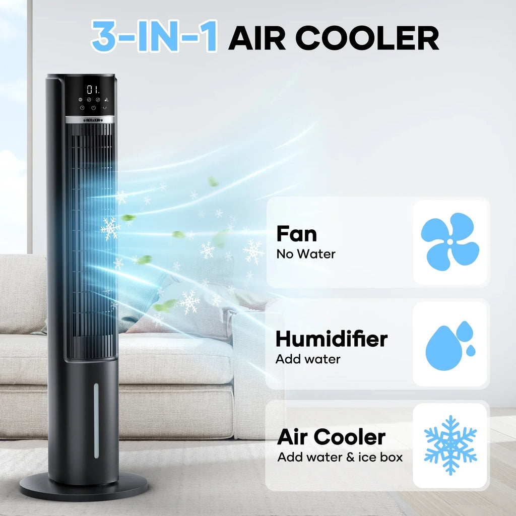 2026 NewMaxKare 3-in-1 Tower Fan, Air Cooler with FCC & ETL, Humidifier for Office & Bedroom, 40'' High, White
