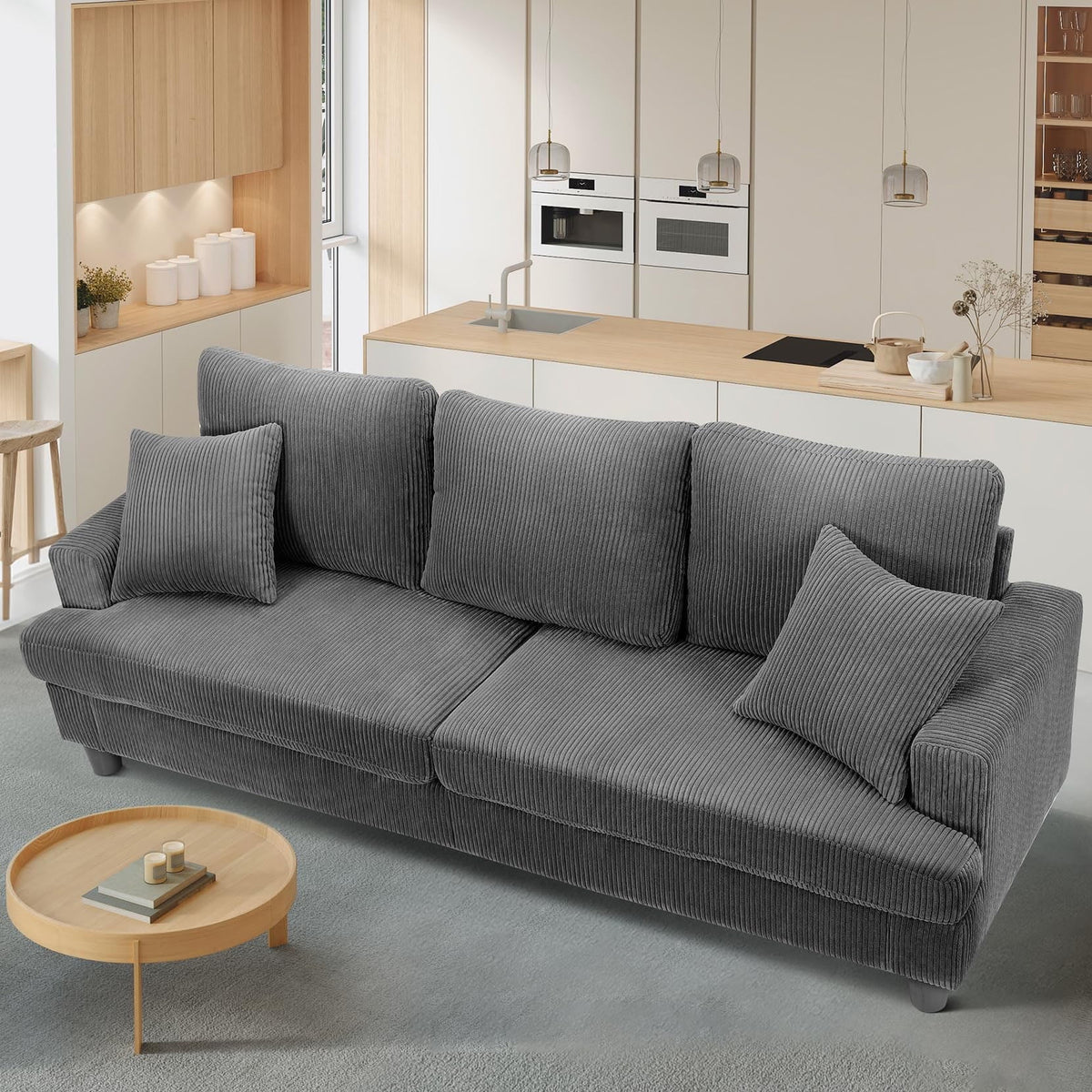 2026 New87" Corduroy Sofa,3 Seater Sofa with Extra Deep Seats,Neche Comfy Upholstered Couch for Living Room,2 Pillows,Green