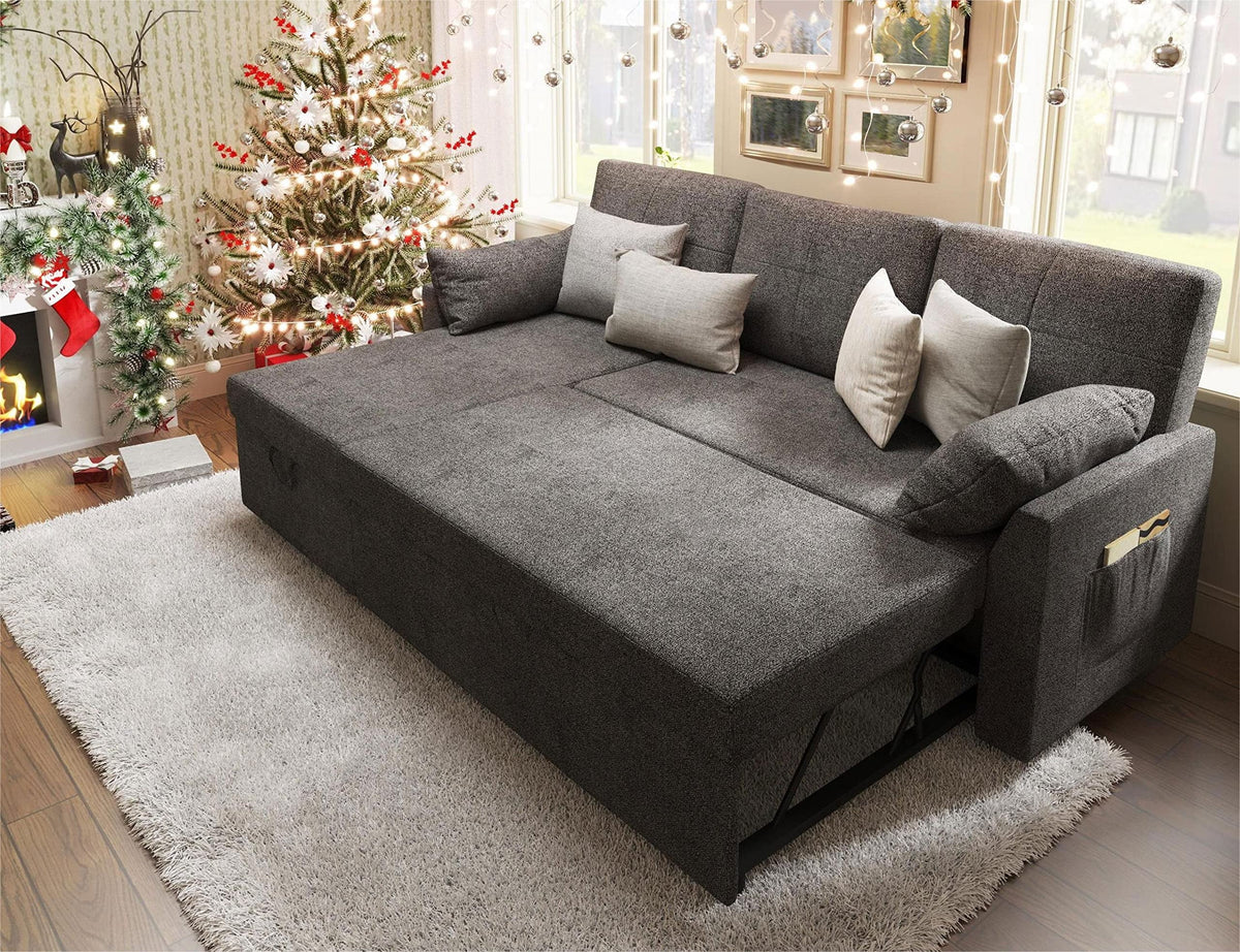 2026 NewVANACC Sofa Bed, Adult Sleeper Sofa with Storage Chaise, Pull Out Couch for Bed Room, Gray Chenille