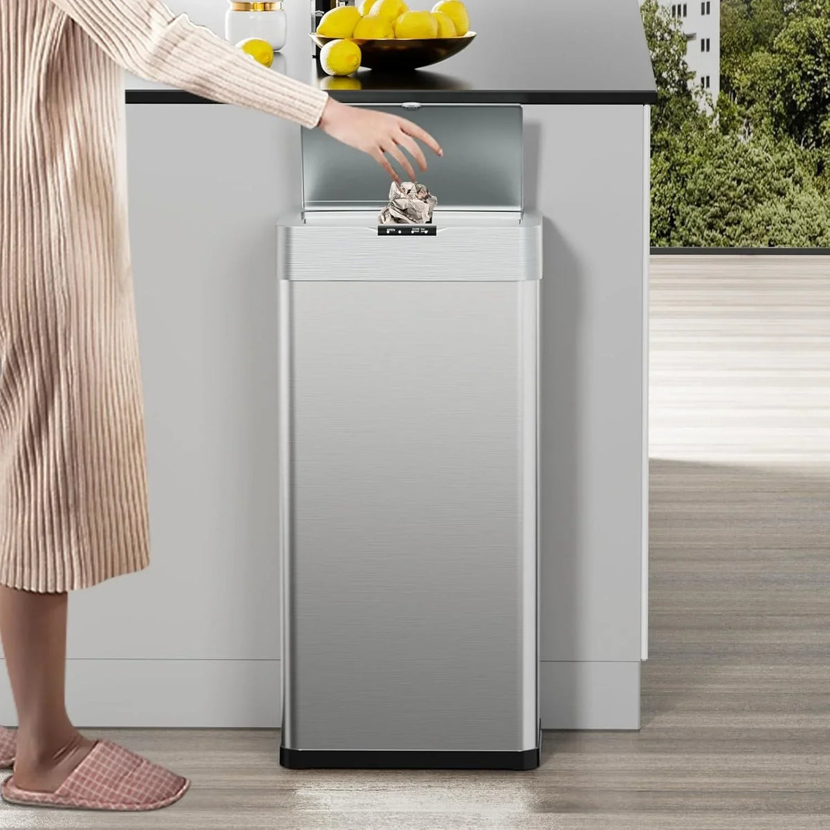 2026 NewLAZY BUDDY 60 Liter / 16 Gallon Stainless Steel Motion Sensor Trash Can for Kitchen, Bathroom, Rectangular