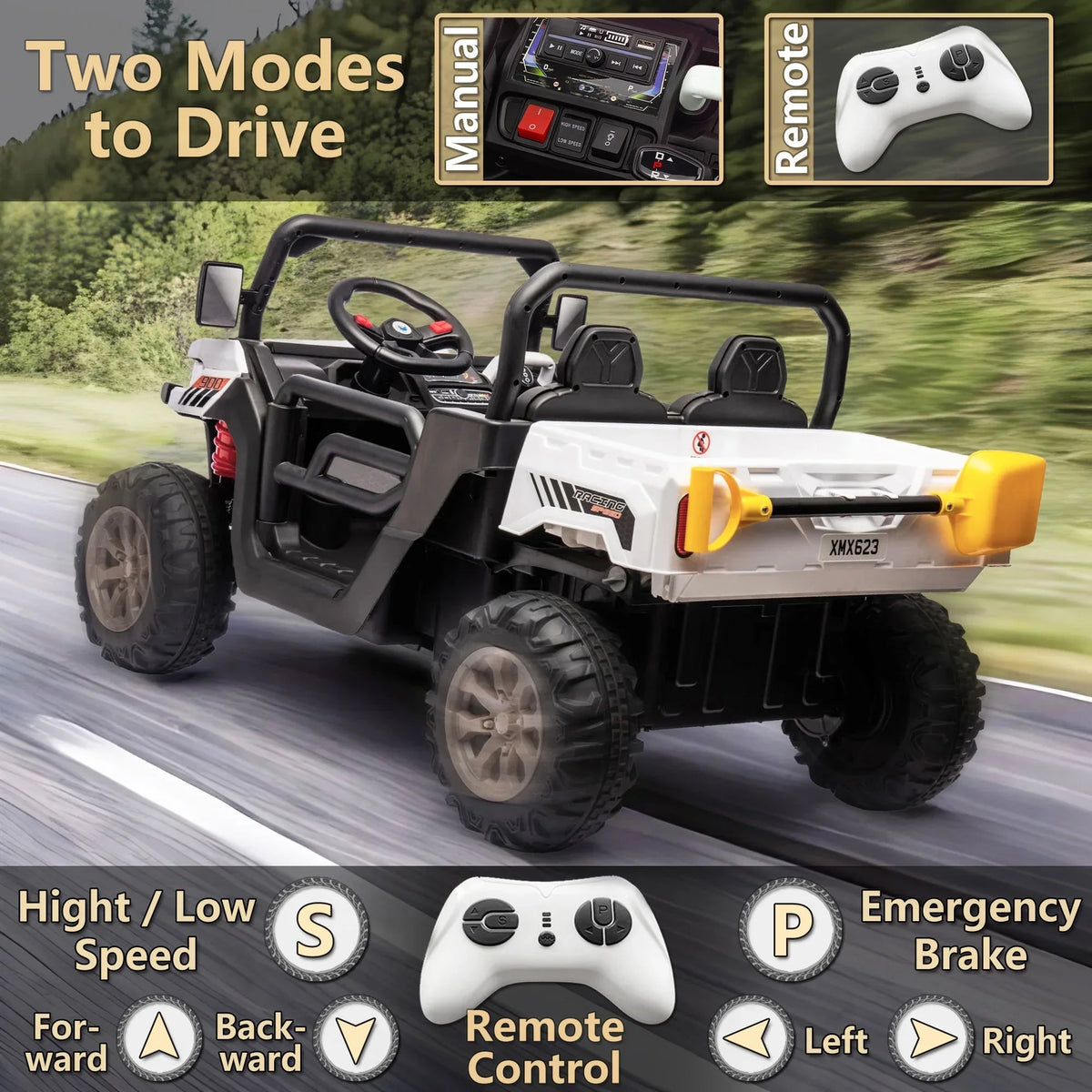 2026 NewXuanlur 24V 2 Seater Kids Ride on Car Truck, Ride on UTV W/ 2x200W Motor, 24 Volt Ride on Toys W/ Dump Bed/Shovel, Electric Car for Kids W/ Durable Tires, LED Light, Music, Remote Control, Black