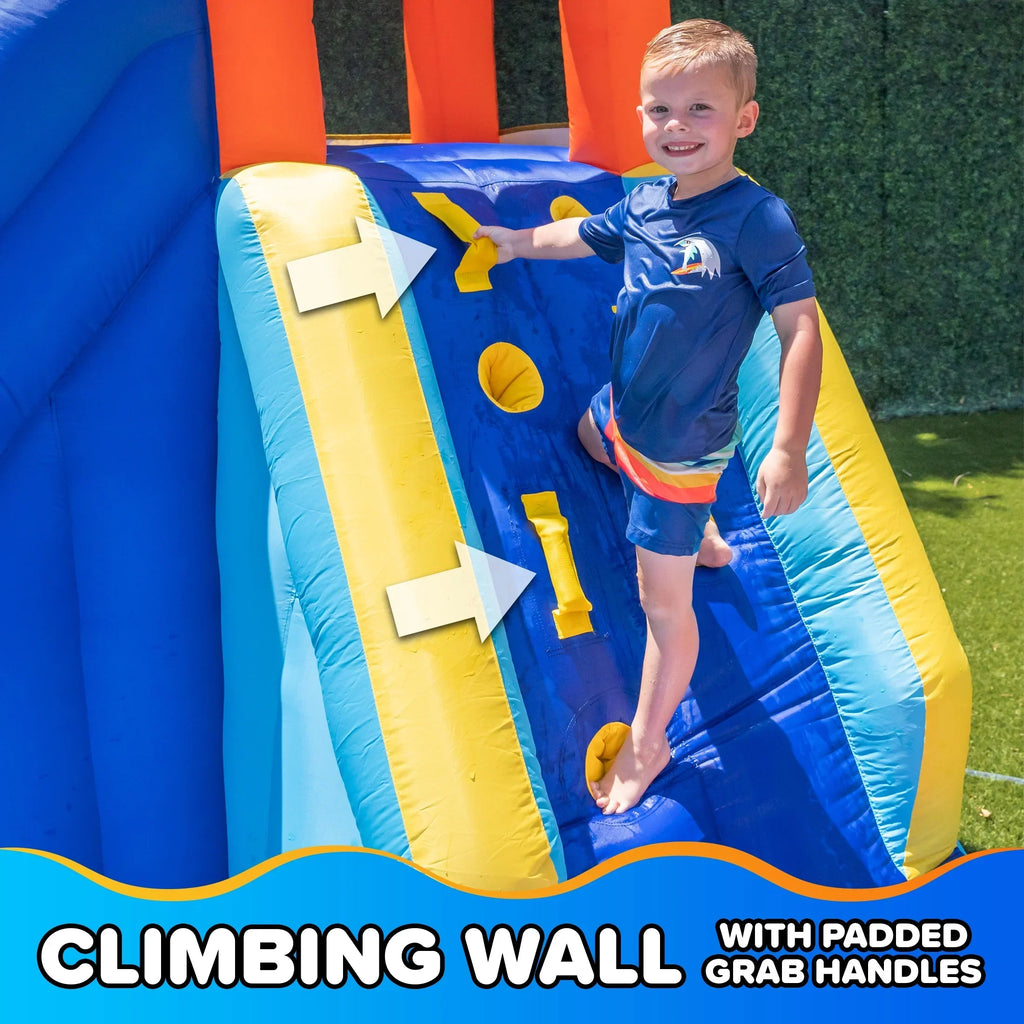 2026 NewSportspower�?Big Wave II Inflatable Water Slide with Climbing Wall & Splash Pool, Ages 3-8, Heavy Duty, ASTM Certified, Lifetime Warranty on Included Blower